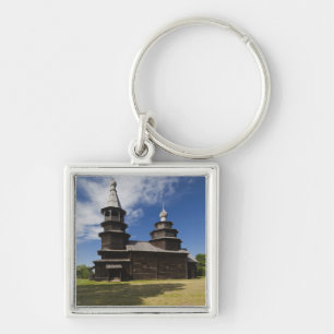 Ttraditional wooden Russian Orthodox church Keychain