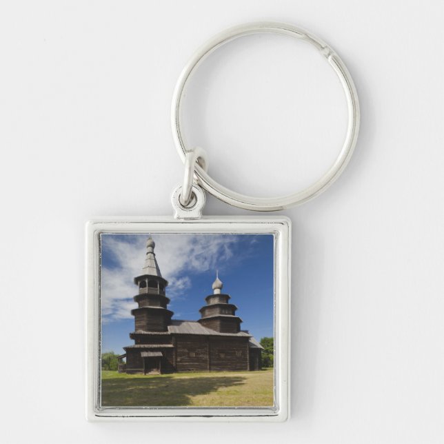 Ttraditional wooden Russian Orthodox church Keychain (Front)