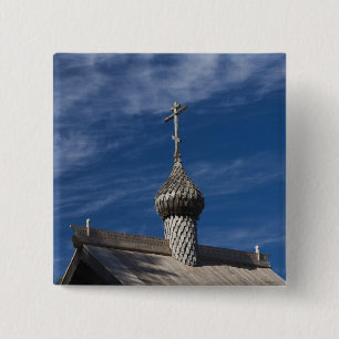 Ttraditional wooden Russian Orthodox church Pinback Button