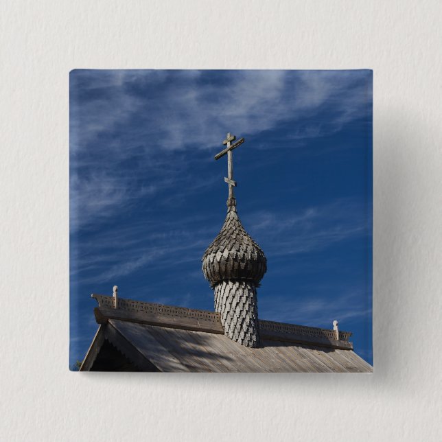 Ttraditional wooden Russian Orthodox church Pinback Button (Front)