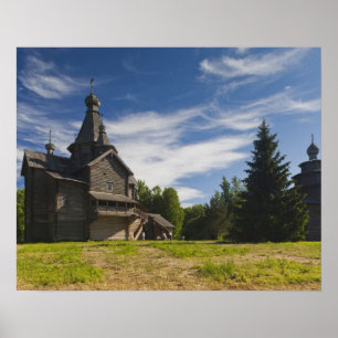 Ttraditional wooden Russian Orthodox church Poster