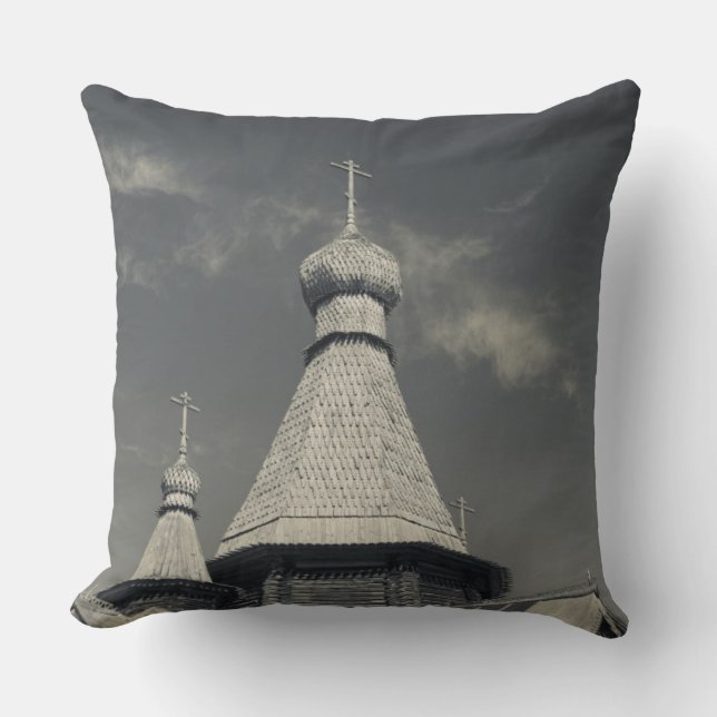 Ttraditional wooden Russian Orthodox church Throw Pillow (Front)
