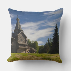 Ttraditional wooden Russian Orthodox church Throw Pillow