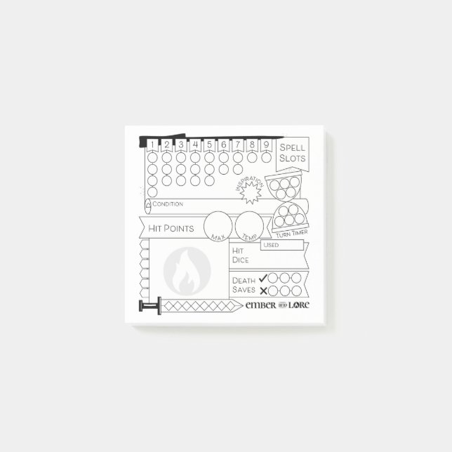TTRPG Character Tracker (HP, Spells, Turns) Post-it Notes (Front)