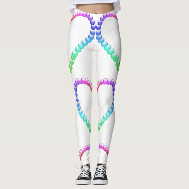 Tu B'Av ט״ו באב shiny rainbow heart Leggings (Front)