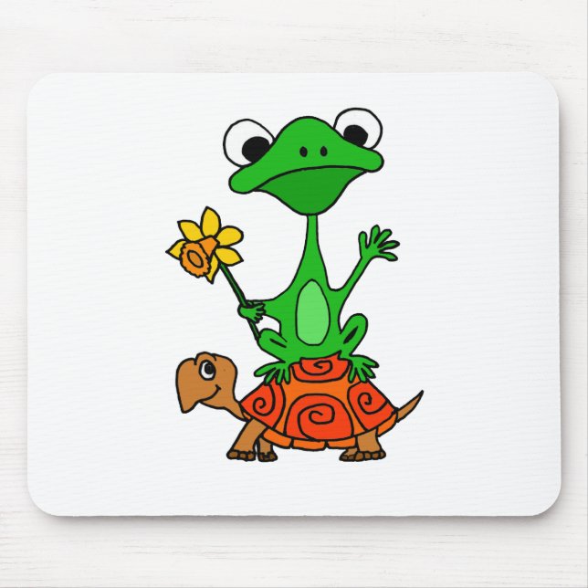 TU- Funny Frog Riding Turtle Cartoon Mouse Pad (Front)