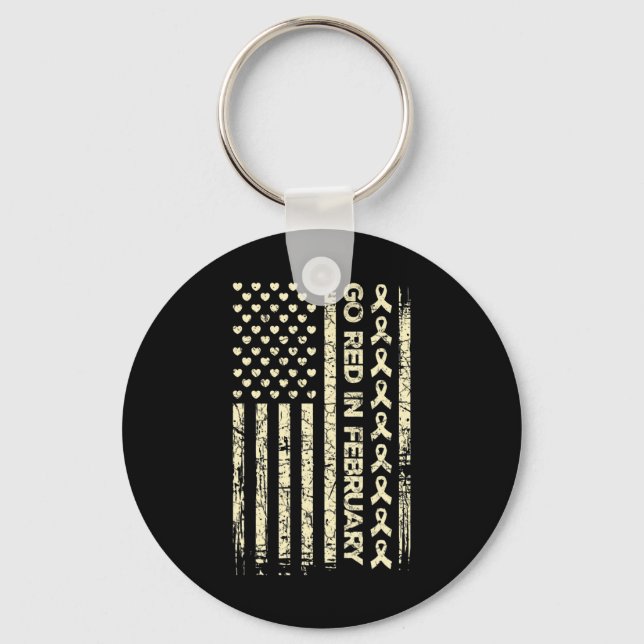 Tu Red Ribbon Heart Disease Awareness Gift America Keychain (Front)