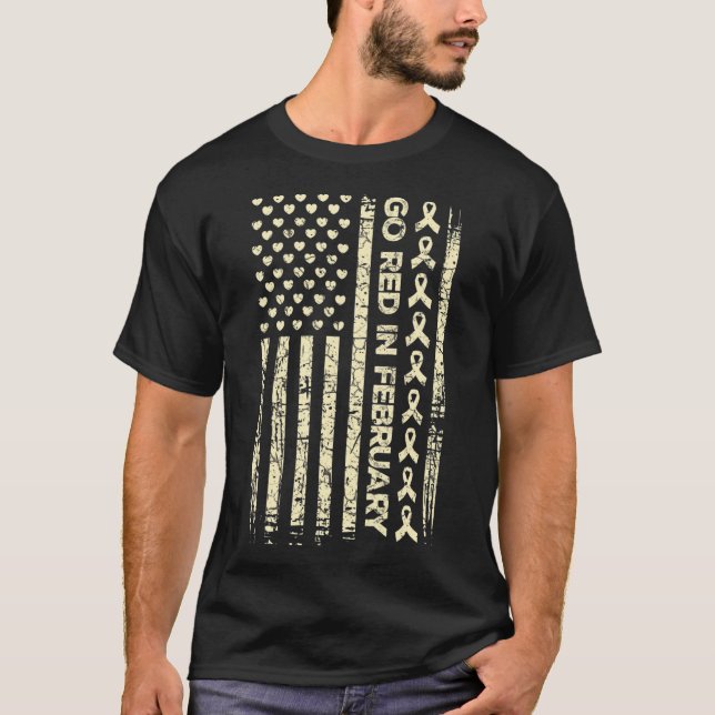 Tu Red Ribbon Heart Disease Awareness Gift America T-Shirt (Front)