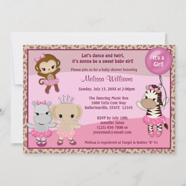 Tu Tu Cute Baby Shower invitation MONKEY GIRL TTC (Front)
