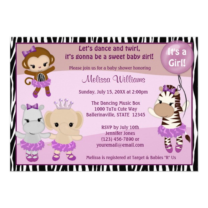 Tu Tu Cute Baby Shower invitation MONKEY GIRL TTC2