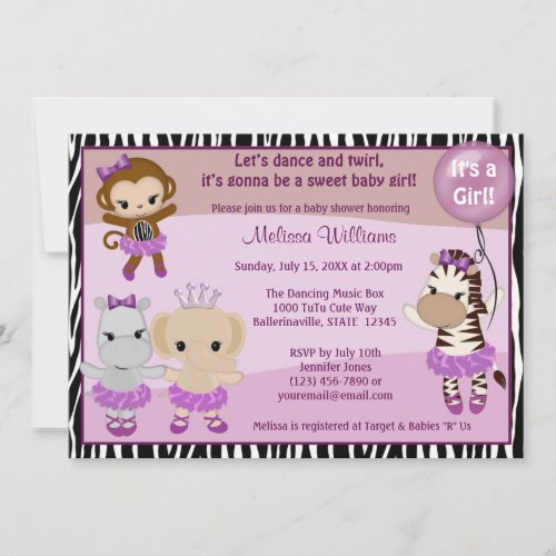 Tu Tu Cute Baby Shower invitation MONKEY GIRL TTC2