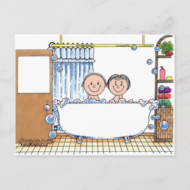 Tub Time Couple - Personalized Cartoon Gift Postcard (Front)