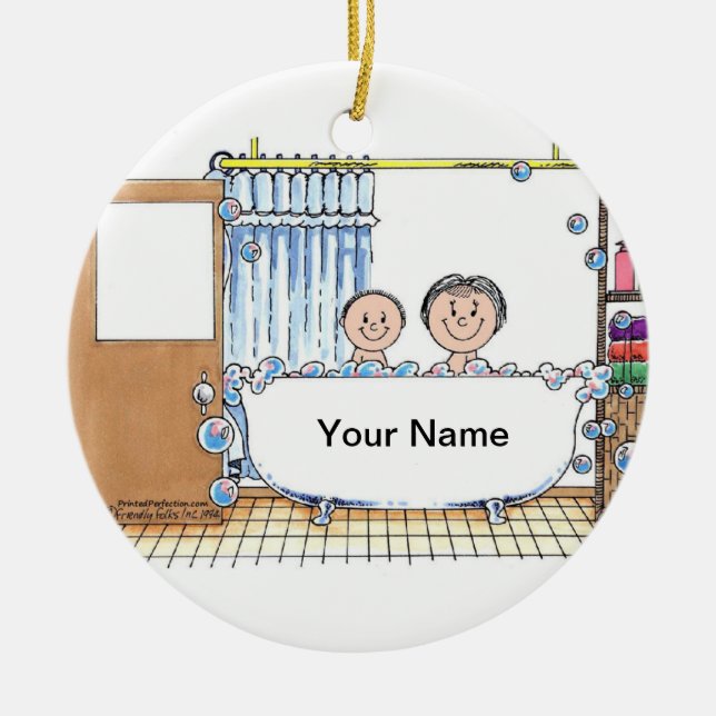 Tub Time - One Child with Mom Ceramic Ornament (Front)
