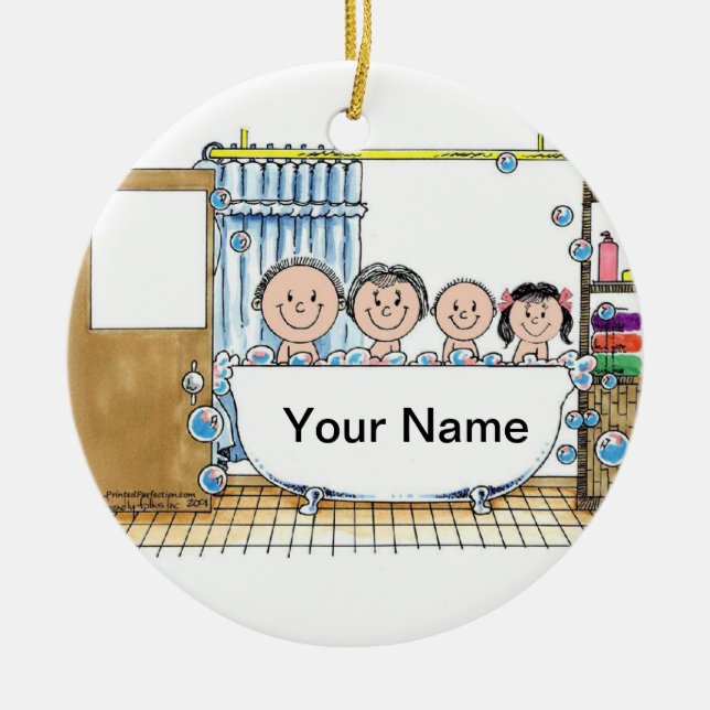 Tub Time - One Girl, One Boy Ceramic Ornament (Front)