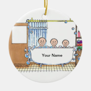 Tub Time - Three Children Ceramic Ornament