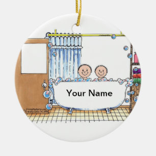 Tub Time - Two Children Ceramic Ornament
