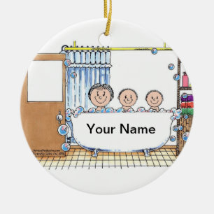 Tub Time - Two Children with Mom Ceramic Ornament