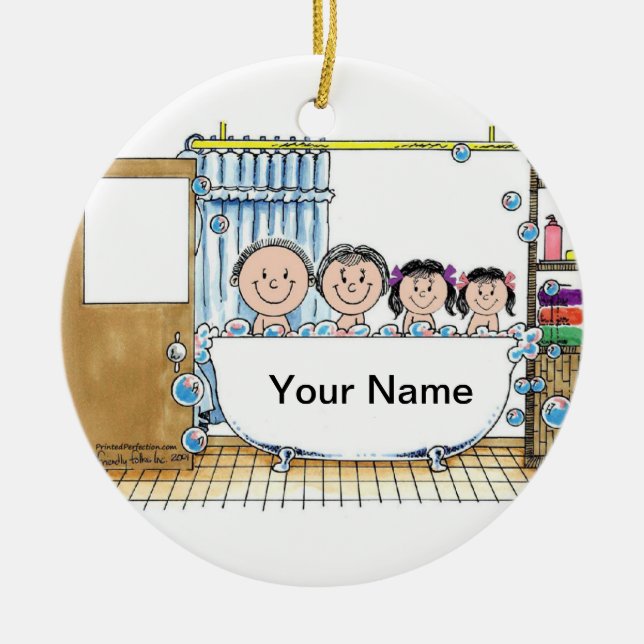 Tub Time, Two Girls Ceramic Ornament (Front)