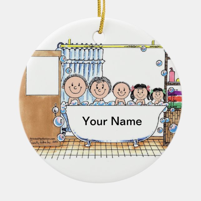 Tub Time, Two Girls, One Boy Ceramic Ornament (Front)