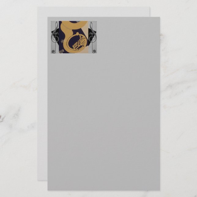 Tuba And Music Notes Stationery (Front/Back)