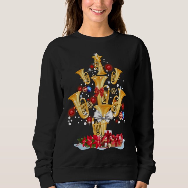 Tuba Christmas Tree Merry Xmas lights gift Sweatshirt (Front)