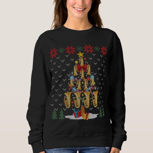 Tuba Christmas Tree Merry Xmas Lights Gift Ugly Xm Sweatshirt