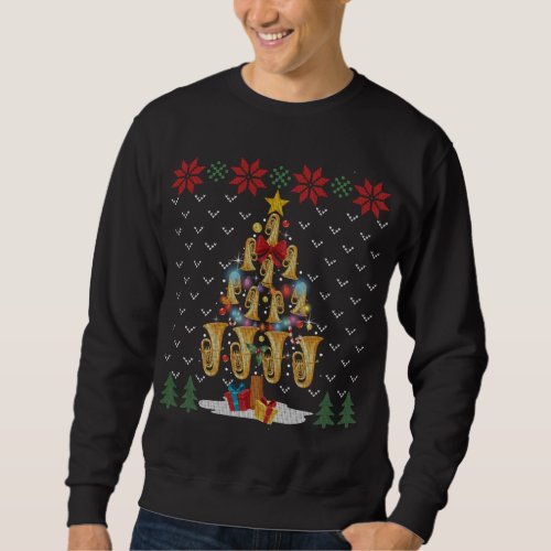 Tuba Christmas Tree Merry Xmas Lights Gift Ugly Xm Sweatshirt