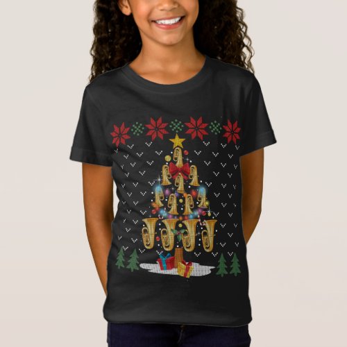 Tuba Christmas Tree Merry Xmas Lights Gift Ugly Xm T_Shirt