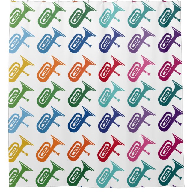 Tuba Colorful Fun Array Music T-Shirt Shower Curtain (Front)