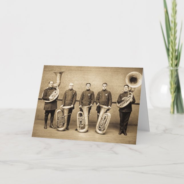 Tuba Cops Vintage Police Brass Band (Sepia) Card (Front)
