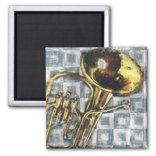 Tuba Gray Squares Painting Music Magnet