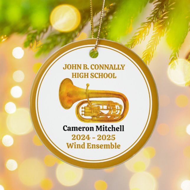 Tuba High School Band Custom Gold Christmas Ceramic Ornament (Creator Uploaded)