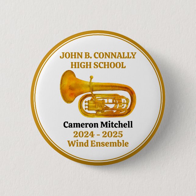 Tuba High School Band Gold Personalized Button (Front)