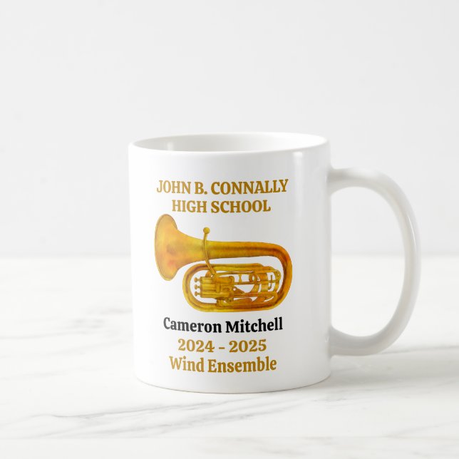 Tuba High School Band Gold Personalized Coffee Mug (Right)