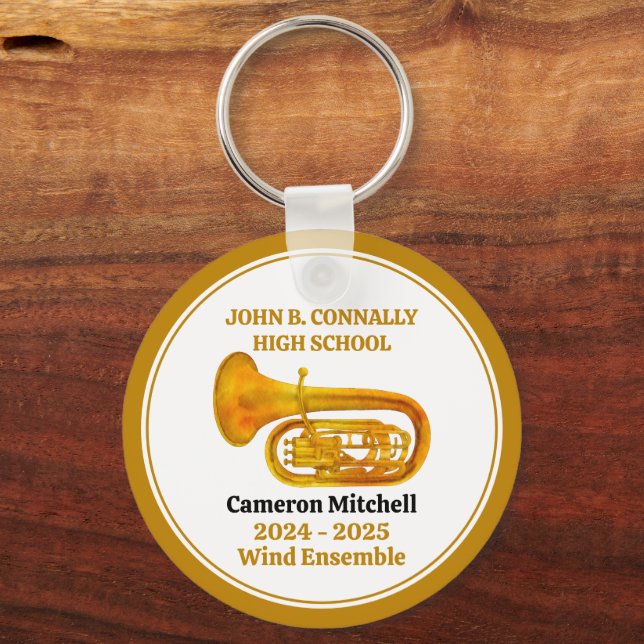 Tuba High School Band Gold Personalized Keychain (Front)