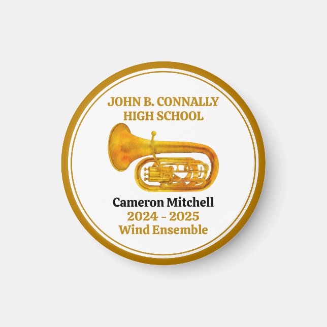 Tuba High School Band Gold Personalized Magnet (Front)