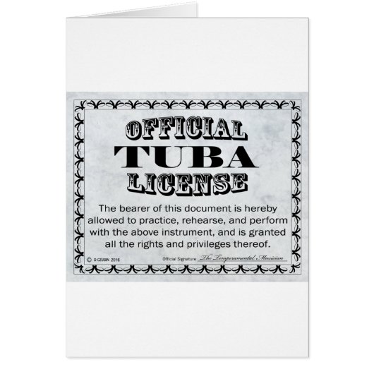 Tuba License Cards (Front)