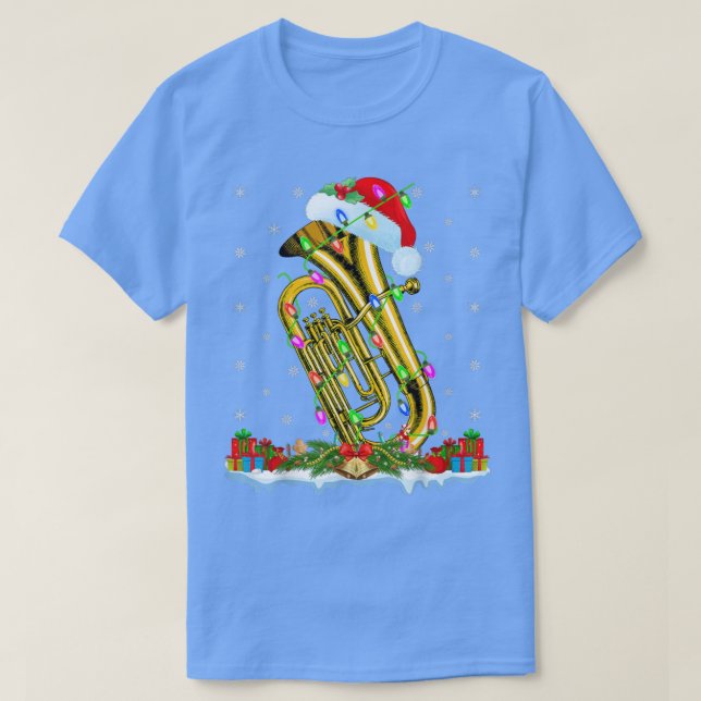 Tuba Music Lover Matching Santa Hat Tuba Christmas T-Shirt (Design Front)