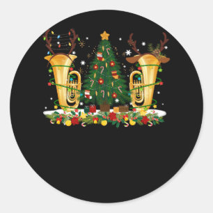 Tuba Music Lover Xmas Lighting Reindeer Horn Merry Classic Round Sticker