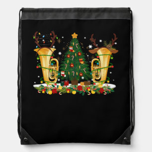 Tuba Music Lover Xmas Lighting Reindeer Horn Merry Drawstring Bag