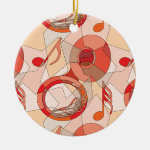 Tuba Music Note Fragments Reds Ceramic Ornament
