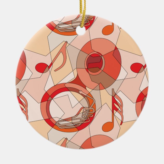 Tuba Music Note Fragments Reds Ceramic Ornament (Front)