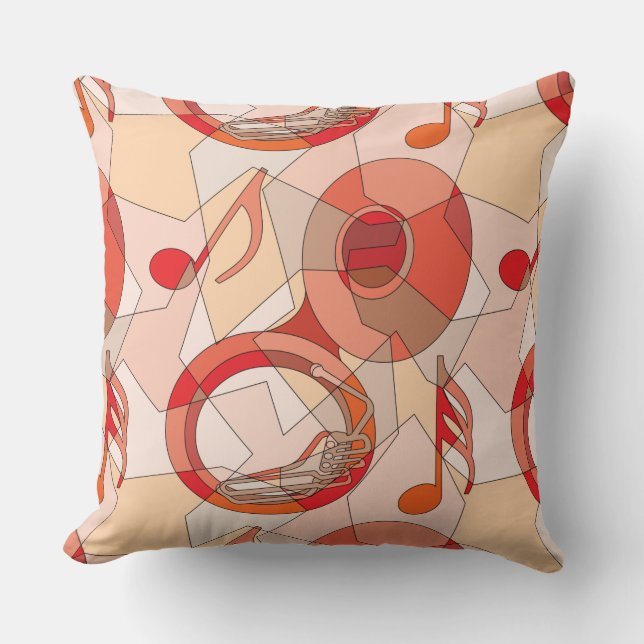 Tuba Music Note Fragments Reds  Throw Pillow (Front)