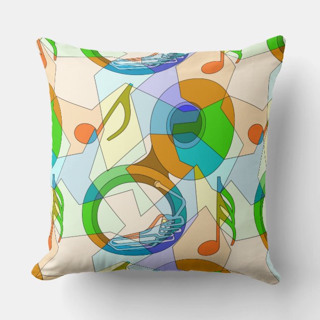 Tuba Music Note Fragments  Throw Pillow (Front)