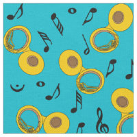 Tuba Music Notes Pattern Fabric 