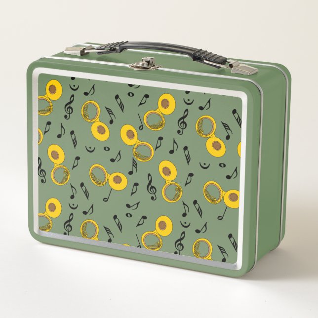 Tuba Music Notes Pattern Metal Lunch Box (Front)