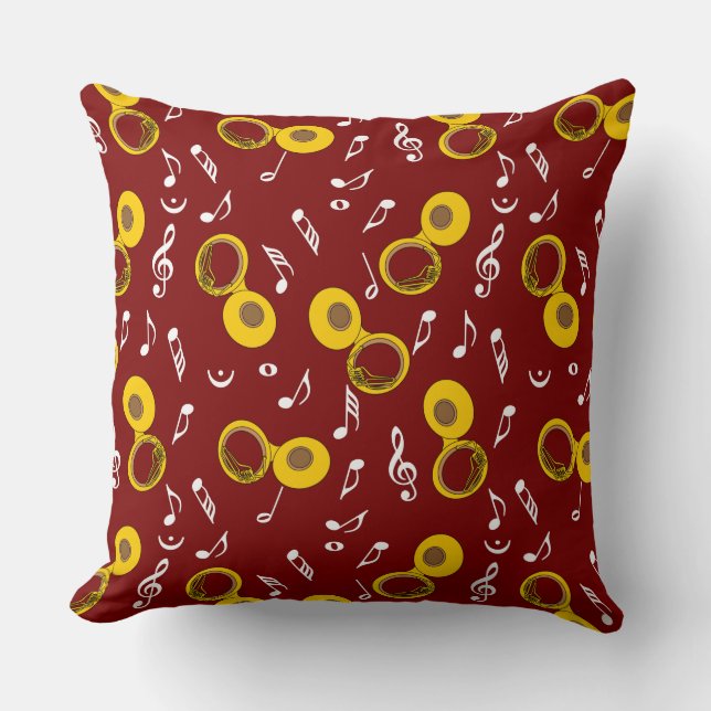 Tuba Music Notes Pattern Throw Pillow (Front)