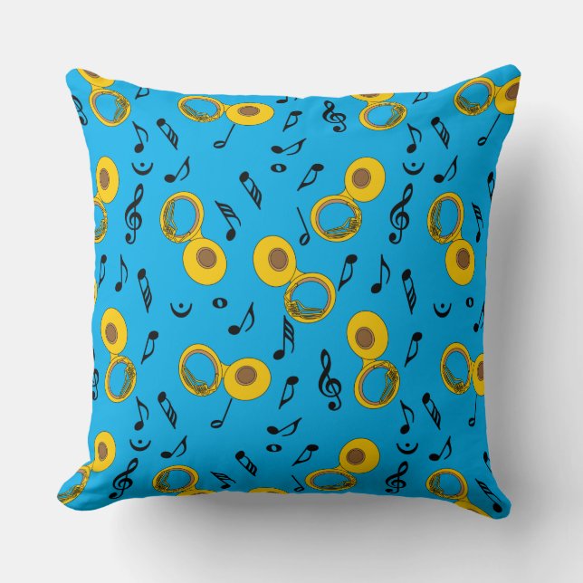 Tuba Music Notes Pattern Throw Pillow (Front)