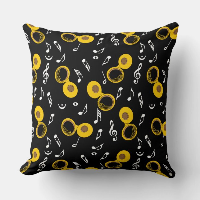 Tuba Music Notes Pattern Throw Pillow (Front)
