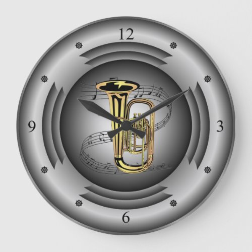 Tuba  Musical Scroll  Silver Speaker  Large Clock